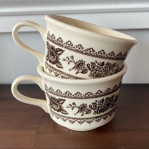 Set of 2 Floral Lace Mugs Cream Brown USA